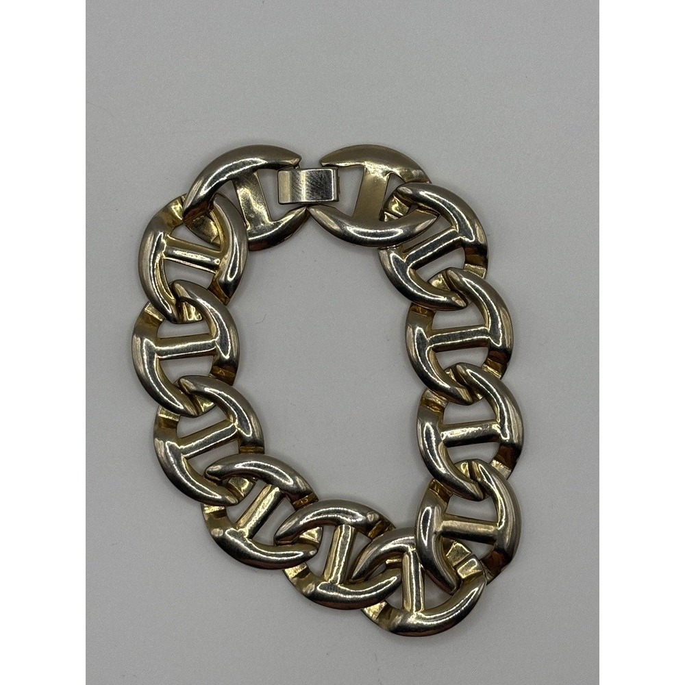 Vintage Gucci Two Tone Gold Plated Mariner Link Bracelet Box Clasp 8in